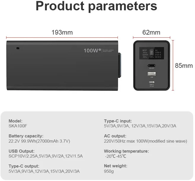 태양열 발전기 휴대용 캠핑 태양광 1000W Lifepo4 셀 발전소 야외 캠핑을 위한 DC12VAC220V 콘센트가 있는 200W 100W 리튬 배터리 전원 은행, 01 100W 27000mAh 99.9Wh, 01 미국