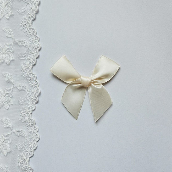 올리브파티 선물 포장 장식 공단 8cm 완성 리본 완제품, 100개, 아이보리