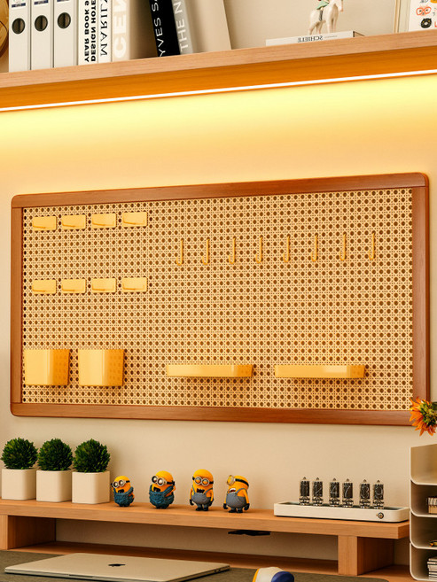 라탄 구멍판 선반 무타공 벽걸이 전시 수납 보드 학습 책상 정리용, 1단, A_라탄보드 세트 40x20cm