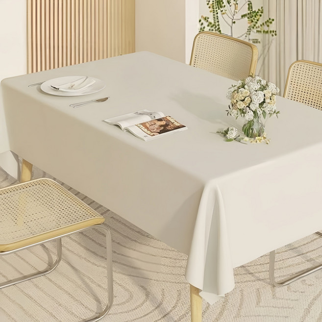 주름 없는 단색 방수 테이블보 라이트 럭셔리 빈티지 내열성 커피 테이블보, 120*160, 오트밀, 1개