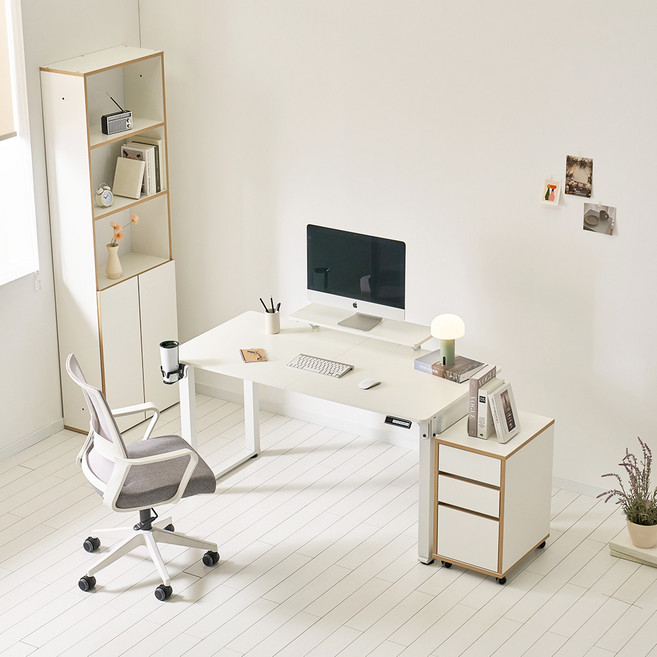 제니 프리미엄 모션데스크 듀얼모터 스탠딩 높이조절 일자책상 1400 1600, 화이트