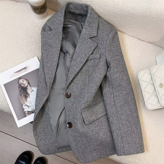 AOKADA 여성 봄 가을 키작녀 모직 정장 자켓 루즈핏 블레이저 오피스룩