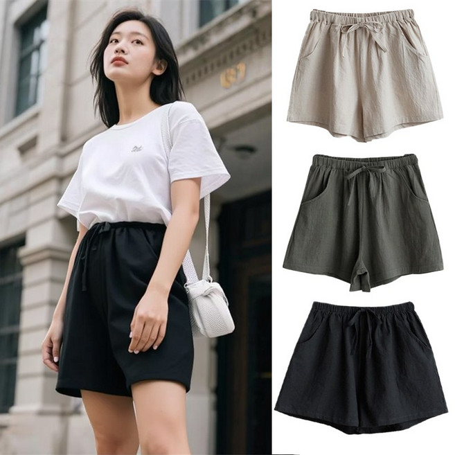 ROJI A라인 린넨 여성3부 반바지(3개1세트)