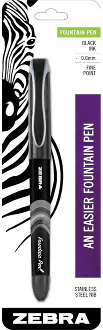 지브라 펜 만년필 세트 파인 포인트 0.6mm 블랙 무독성 잉크 스테인리스 스틸 펜촉 일회용 1팩48311, 1 Count (Pack of 1)