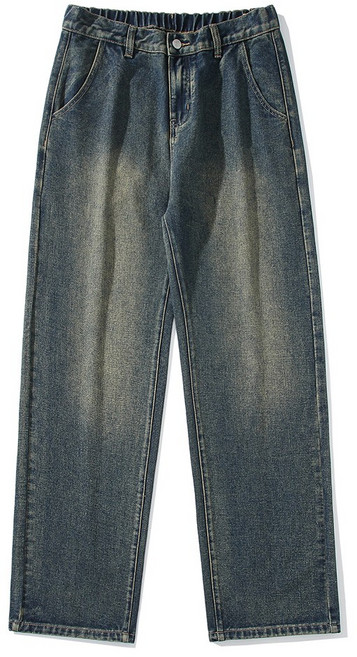 ASURE 남자 하이 스트레이트 데님 와이드 캐주얼 와이드 팬츠