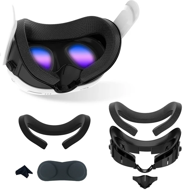 오큘러스 퀘스트 3용 6 in 1 페이스 PU & 실크 폼 쿠션 누수 코 패드 렌즈 클로스, 01 Face Pad Replacement