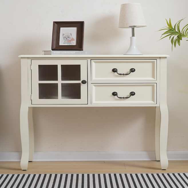 RADY 엔틱 콘솔 수입 가구 현관 장식장 슬림 현관 수납장 인테리어, 모던아이보리 클리어