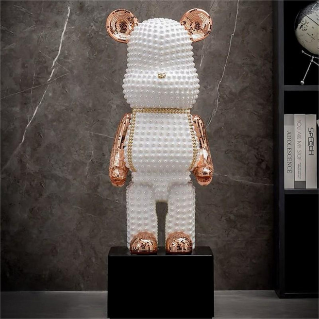 베어브릭 저금통 플래시 스틸 시트 수공예 인테리어 장식품 대형 피규어 50cm, 샴페인 진주