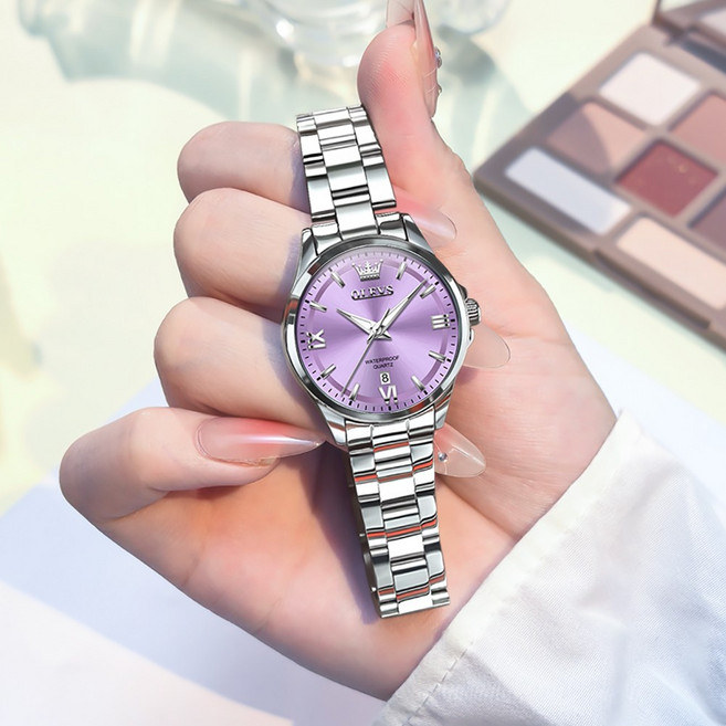 OLEVS 여성손목시계 정품쿼츠 럭셔리 명품 워터프루프 야광 일력 메탈시계