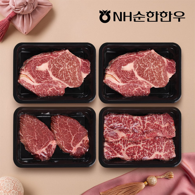 [NH순한한우] 1++(9)등급 한우 구이 선물세트 2호 1.2kg (등심등심안심채끝), 1개