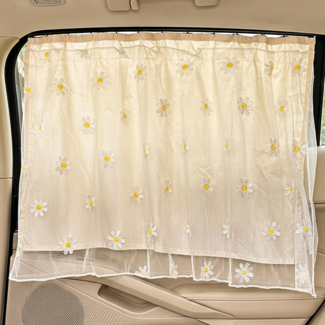 스르륵착 해킷 차량 햇빛가리개 뒷좌석 레일형 자동차 커튼, 1개, 데이지 쉬폰