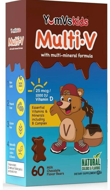 윰브스 키즈 멀티비타민 미네랄 츄어블 밀크초콜릿맛 YumVs Kids Multivitamin, 1개, 60정 - 쿠팡