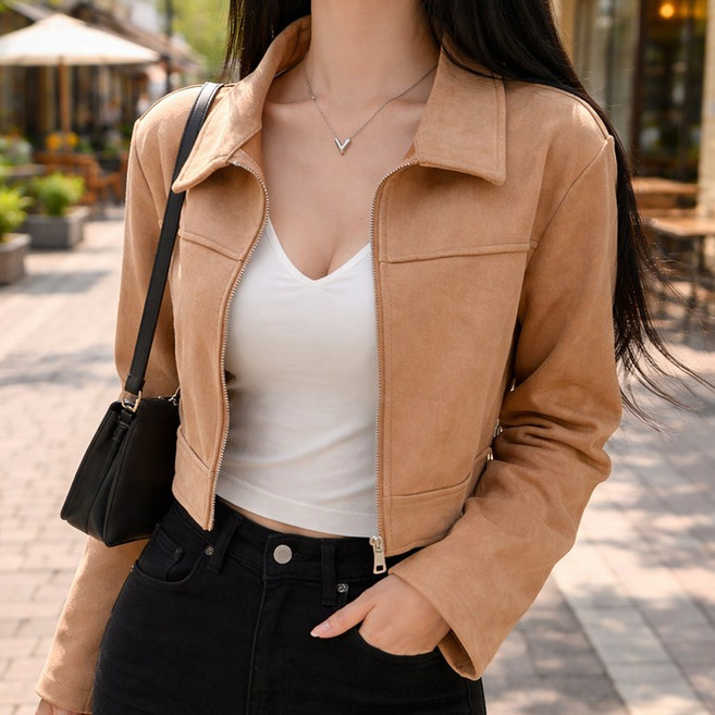 VERIT 뉴트렌디 여자 벨벳 카라집업 자켓 아우터 VT189