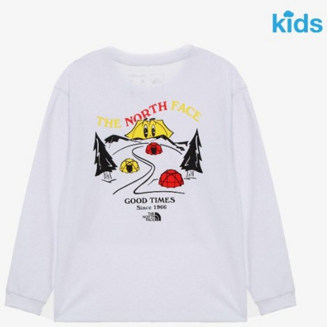 국내백화점 노스페이스 티셔츠 키즈맨투맨 JQS NT7TR01T 키즈 캠프아웃 긴팔 라운드티 (BK파우치증정)