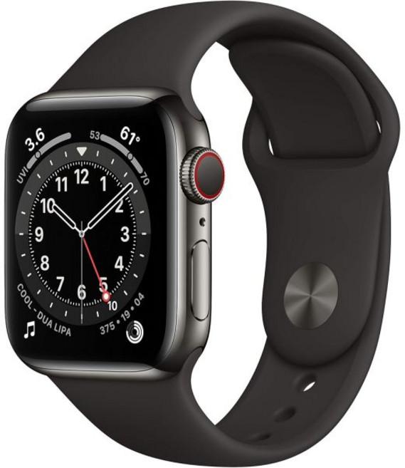 Apple Watch 시리즈 6 GPS 셀룰러 40mm - 블랙 스포츠 밴드가 있는 흑연 스테인리스 스틸 케이스 리퍼, Apple Watch 시리즈 6GPS 셀룰러 40mm