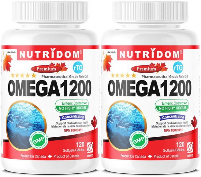 (3팩 특가) 뉴트리돔 3세대 RTG오메가 1200mg 고함량 피쉬오메가3 120젤 N208, 2개, 120정