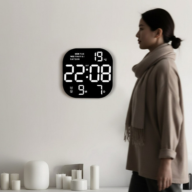 무소음 6633 LED 디지털 벽시계 시계 (WHITE&ORANGE), WHITE&ORANGE