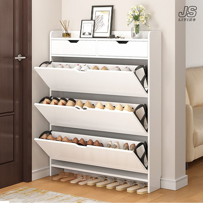 JS리빙 현관앞 3단 화이트 신발장 정리함 아파트 좁은 현관 신발 정리대 틈새보조 서랍장 키큰 슬림 신발함 높은 서랍형 슈즈렉 미니 정리 수납 @JSL MD 5701KWI9501A