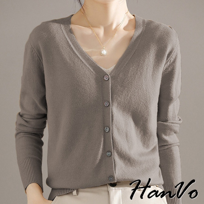 HanVo V領素色針織外套