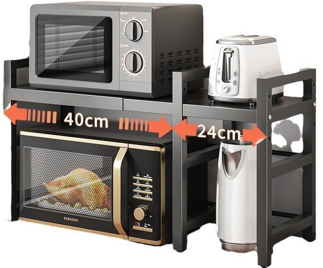 클로버 테크 조립식 주방 전자레인지 선반, 1단, 블랙