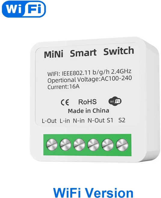 Tuya 스마트 미니 스위치 WiFi/Zigbee 버전 모니터 양방향 홈 DIY APP 타이밍 제어 Alexa Google Assistant, 01 AC 100-240V, 02 WiFi Version