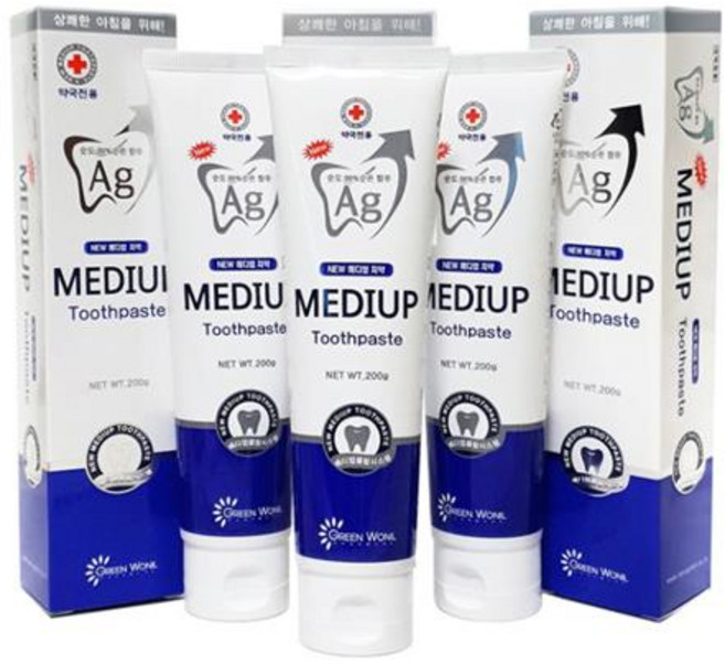 순도 99% 함유 은치약 뉴 메디업 치약 200g 충치 미백 잇몸질환예방, 5개