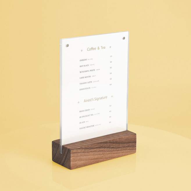 벨로스 코리아 우드 심플 메뉴홀더 자석 메뉴판 꽂이 아크릴 메뉴판 테이블 메뉴판 꽂이, 1개