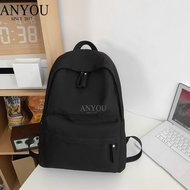 ANYOU 학생 대용량 백팩 심플 무지 디자인 중고등학교 대학생 데일리 책가방
