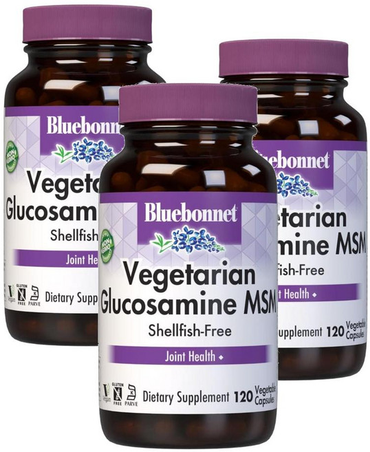 블루보넷 베지테리언 글루코사민 엠에스엠 BlueBonnet Vegetarian Glucosamine MSM, 3개, 120정