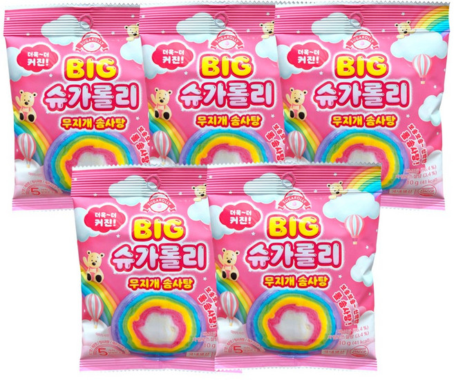 빅 슈가롤리 무지개 솜사탕, 10g, 5개