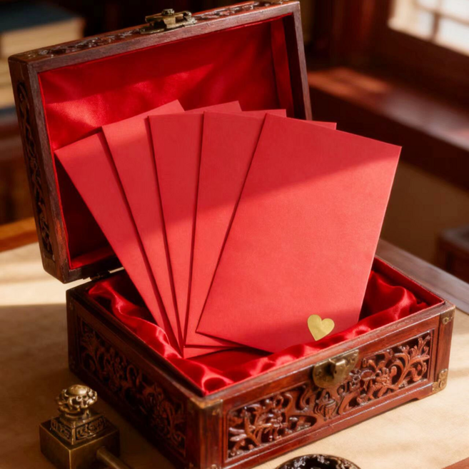 행운 복들어오는 고급 답례 용돈봉투 5개 세트, 레드