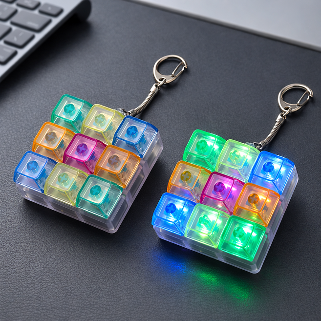 브로키 LED 키캡 키링 9구, 1개, 투명레인보우