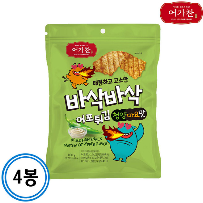 [광천김] 어가찬 바삭바삭 어포 튀김 청양마요맛 100gx4봉, 100g, 4개