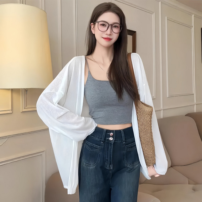 앨오앤지 롱 비치 시스루 긴팔 가디건