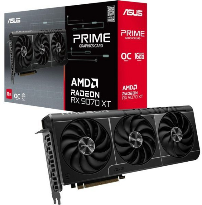 ASUS Prime Radeon™ RX 9070 XT OC 에디션 그래픽 카드 AMDPCIe 5.0 HDMIDP 2.1 2.5 슬롯 디자인 축류 팬 볼 베어링 듀얼 BIOS G, RX9070XT|OC|Black