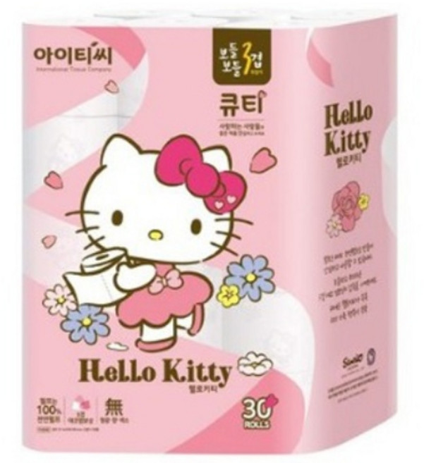헬로키티 데코 큐티 천연 펄프 3겹 롤 화장지, 27m, 30개입, 1개