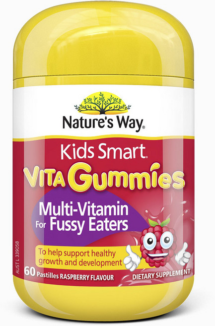 네이쳐스웨이 키즈 스마트 비타 구미스 멀티-비타민 포 푸시 이터 패스틸 라즈베리맛, 60정, 1개