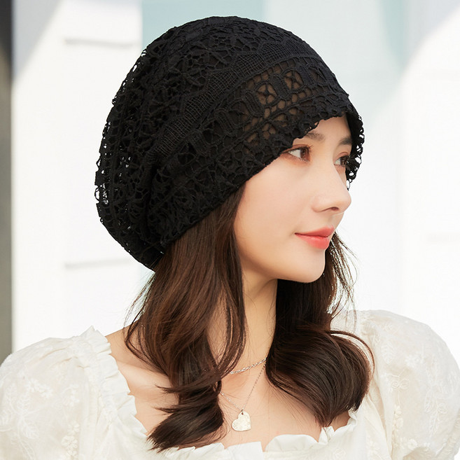 봄 여름 가을 얇은 레이스 자수 중년 엄마 비니 모자 두건