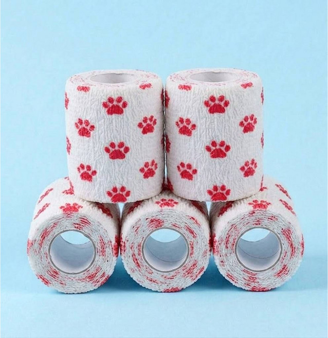반려동물 붕대 자가점착식 압박붕대 강아지 고양이 신발 붕대 5cm, 5개, 빨간 발바닥