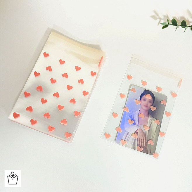 예쁜 디자인 opp 접착 봉투 포카 포장지 10종, 50매, 미니하트