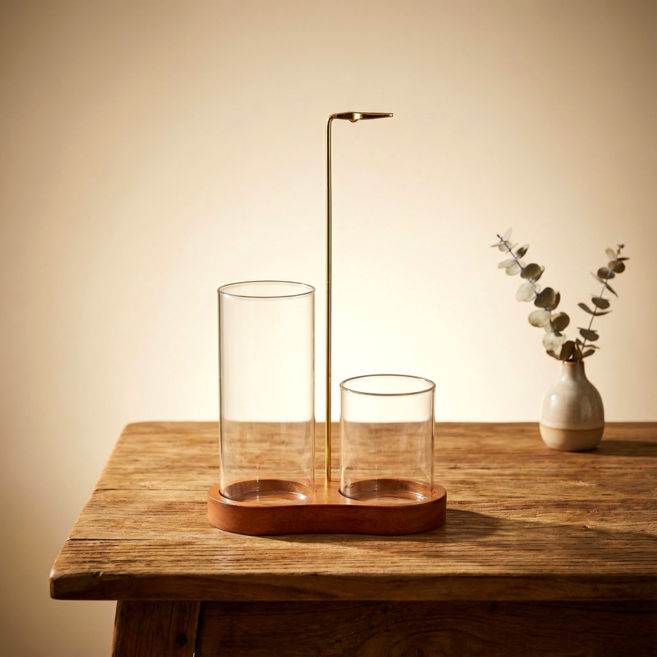 [신비로운 전통] 2구 유리 스탠드 인센스홀더 집게형 향꽂이 향거치대 인센스스틱 거치대, 브라운