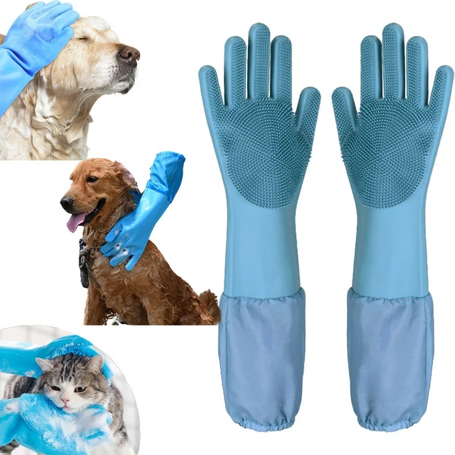 강아지 고양이 실리콘 목욕장갑 롱타입 설거지 실리콘 장갑, 1개 - 쿠팡