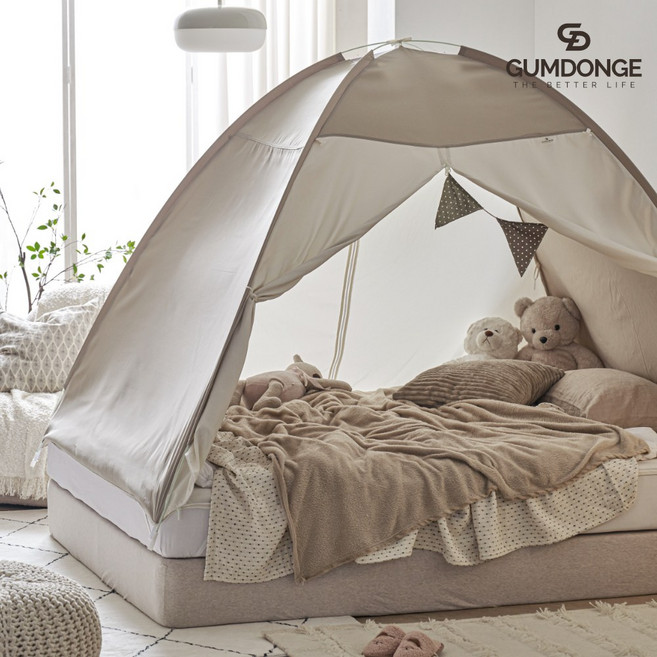 원터치난방텐트(싱글)-베이지 침대 방한 실내텐트, 1개