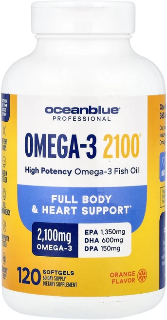 OceanBlue 프로페셔널 Omega-3 2100® 고효능 오렌지 소프트젤 120정(소프트젤 1정당 1 050mg) OceanBlue (오션블루), 120정, 1개 - 쿠팡