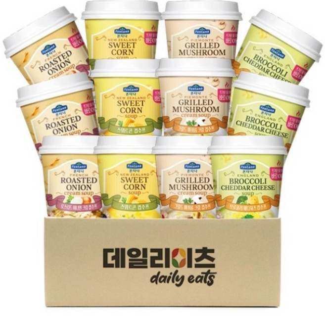 폰타나 컵수프 4가지맛 3개씩 총 12컵 믹스세트 (스위트콘3개+로스티드어니언크림3개+브로콜리체다치즈3개+그릴드머쉬룸3개), 12개, 20g