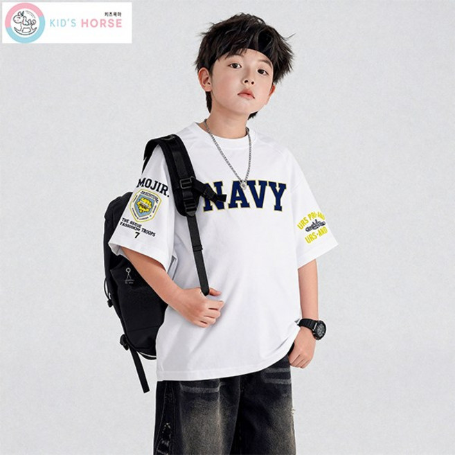 키즈목마 남아 영문 프린팅 반팔 초등남아 초중생 라운드 넥 티셔츠 899