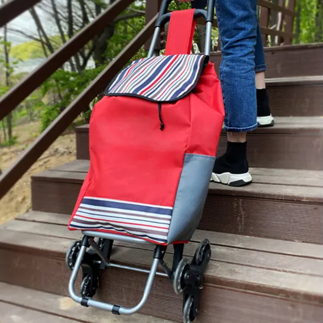 계단 이동이 편리한 시장 장바구니 캐리어 쇼핑 핸드 카트, 장바구니 계단 쇼핑 카트 레드, 1개
