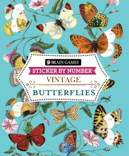 (영문도서) Brain Games - Sticker by Number - Vintage: Butterflies Paperback, Publications International,..., English, 9781639384778