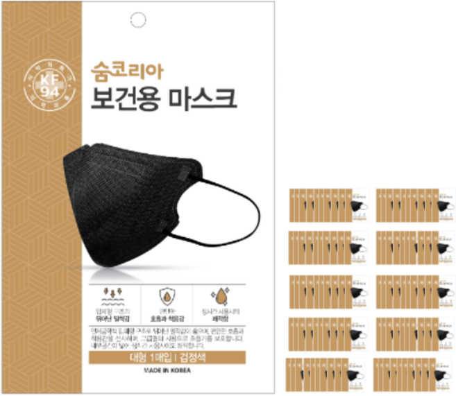 숨코리아 골드 프리아이 KF94 대형 1매입, 1개입, 100개, 블랙