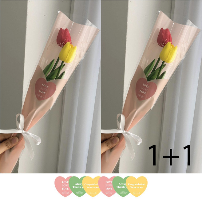 튤립꽃다발 2개+스티커6p, 핑크+핑크, 1개